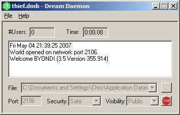 Screenshot of Dream Daemon hosting a game.