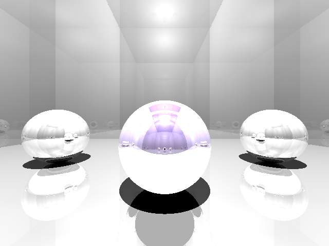 2 white spheres reflecting light, one refracting